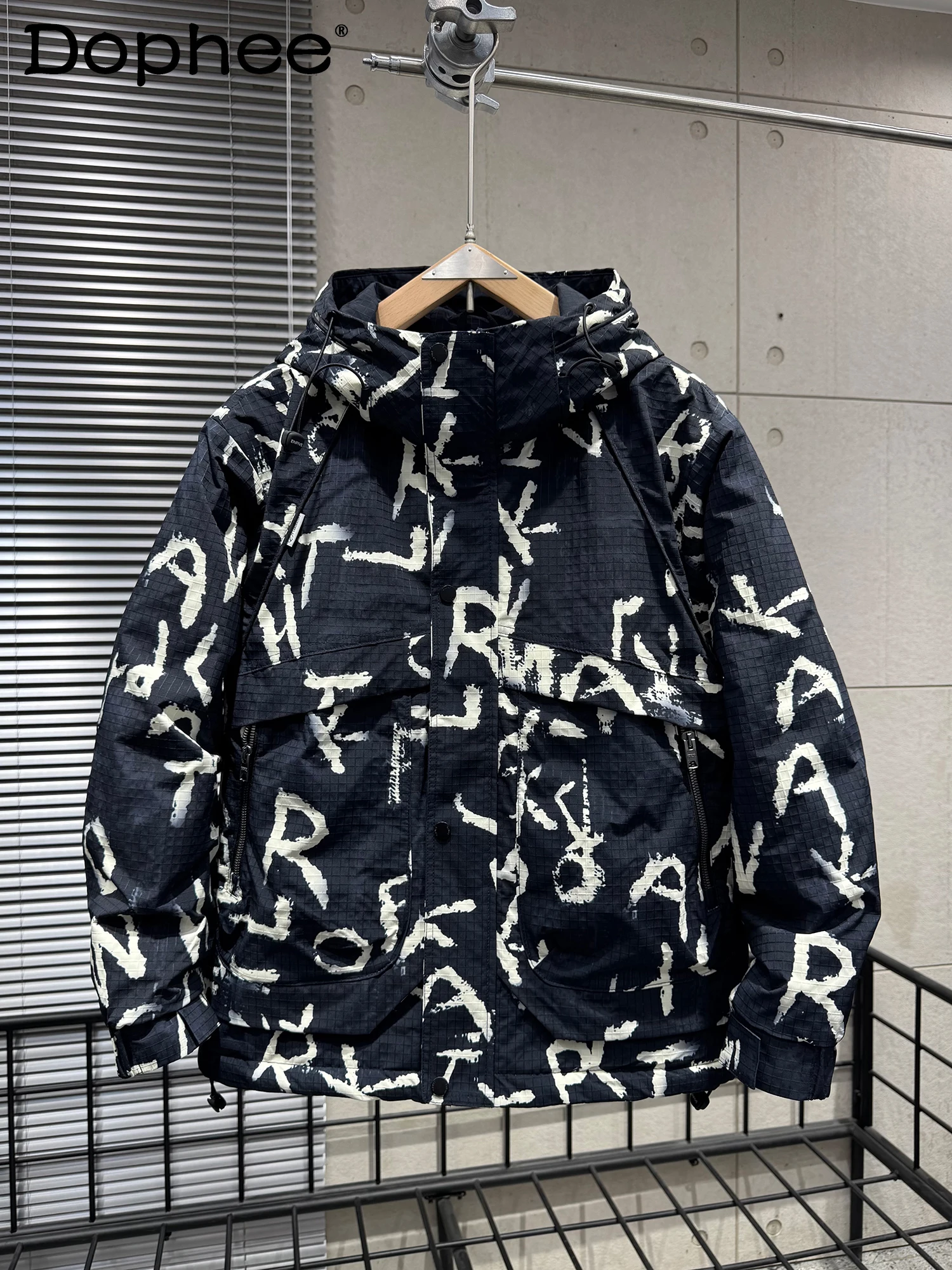 

2025 Winter New Full Print Hooded Cotton Jacket Stylish Youth Trendy Men's Loose Casual Windbreaker Jacket