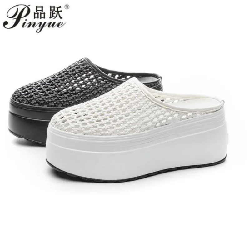 

Женские кроссовки на платформе 8 см, повседневная обувь, удобные пляжные туфли, сандалии на танкетке с высоким каблуком, размеры 33-39