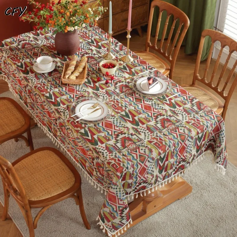 Cotton Linen Bohemian Geometric Dining Table Rectangular Table Cloth Kitchen Table Map Towel Tablecloth Christmas Decoration