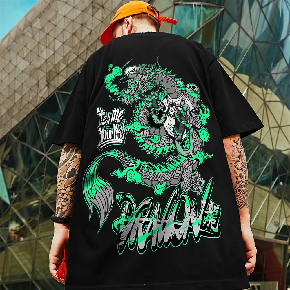 Vintage T-Shirt For Men 3d Dragon Print Men\'s Short Sleeve T-Shirt Street Trend Man Clothes Oversized Hip Hop Tees Loose Tops