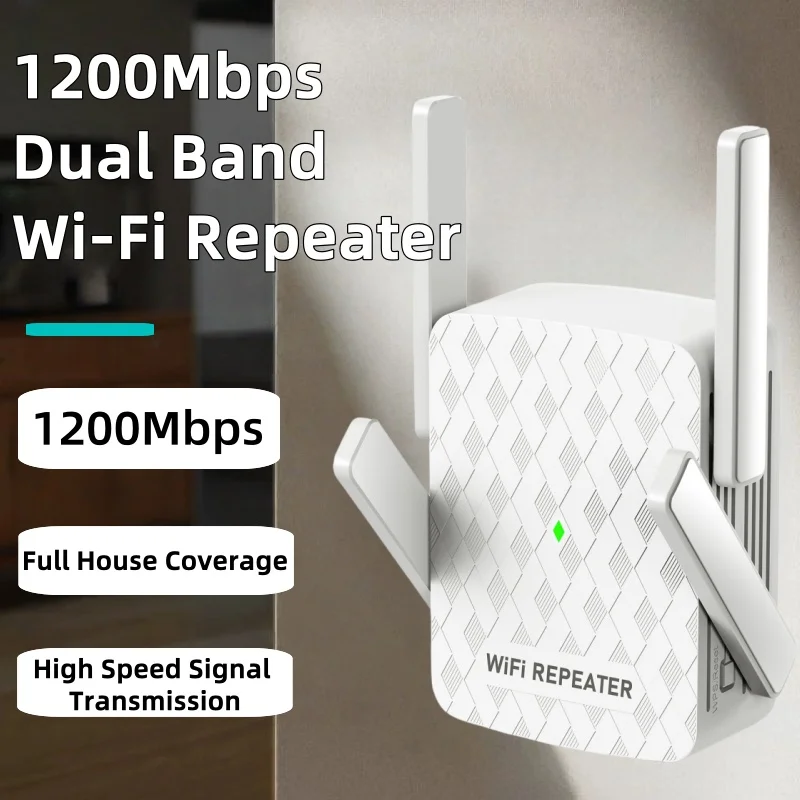 1200Mbps 5Ghz WiFi Repeater Dual Band WiFi Extender Amplifier 2.4G&5GHz Wi-Fi Signal Booster Long Range Network Access Point