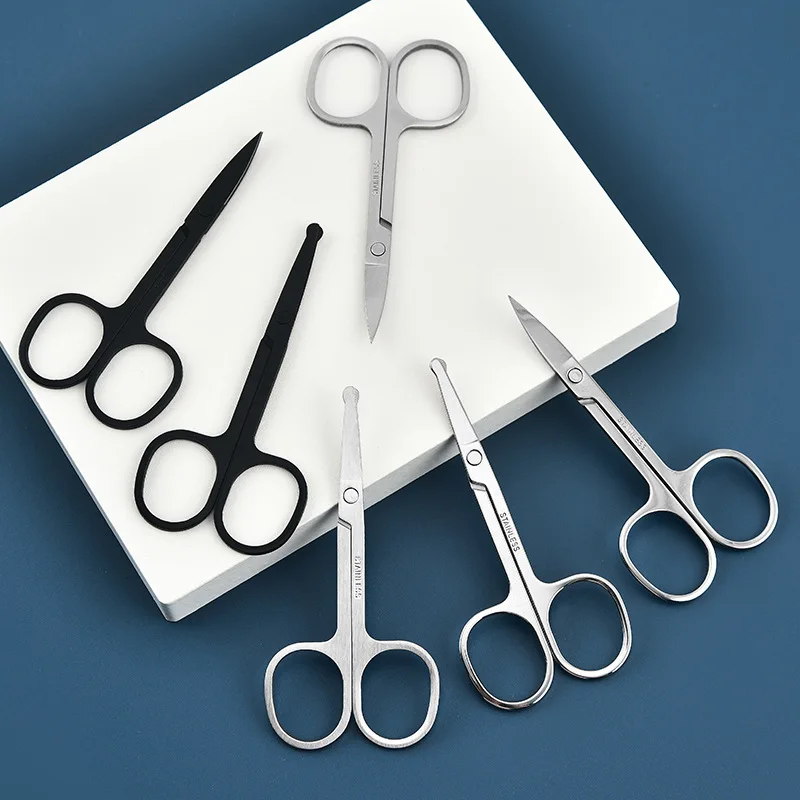 Mirror light stainless steel eyebrow blade makeup round vibrissac scissors small scissors