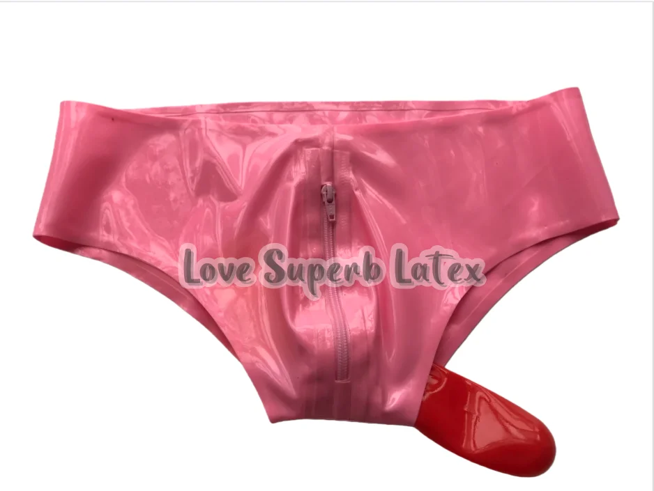 Sexy Mens Latex Briefs Fetish Rubber Underwear with Front Zipper and Anus Penis Condom  Halloween