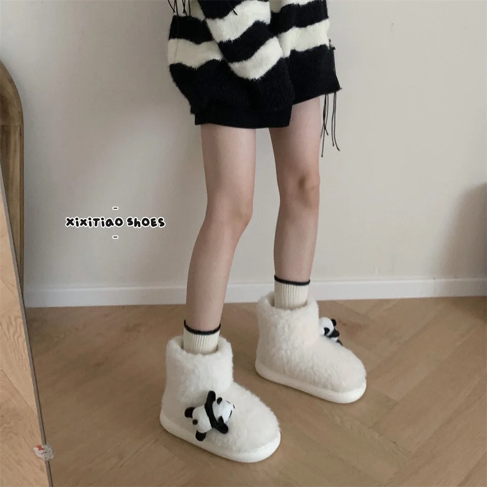 

Women Ankle Boots Cute Cartoon Party Panda Winter New Short Boots Women's Lamb Wool Warm And Velvet Cotton Shoes