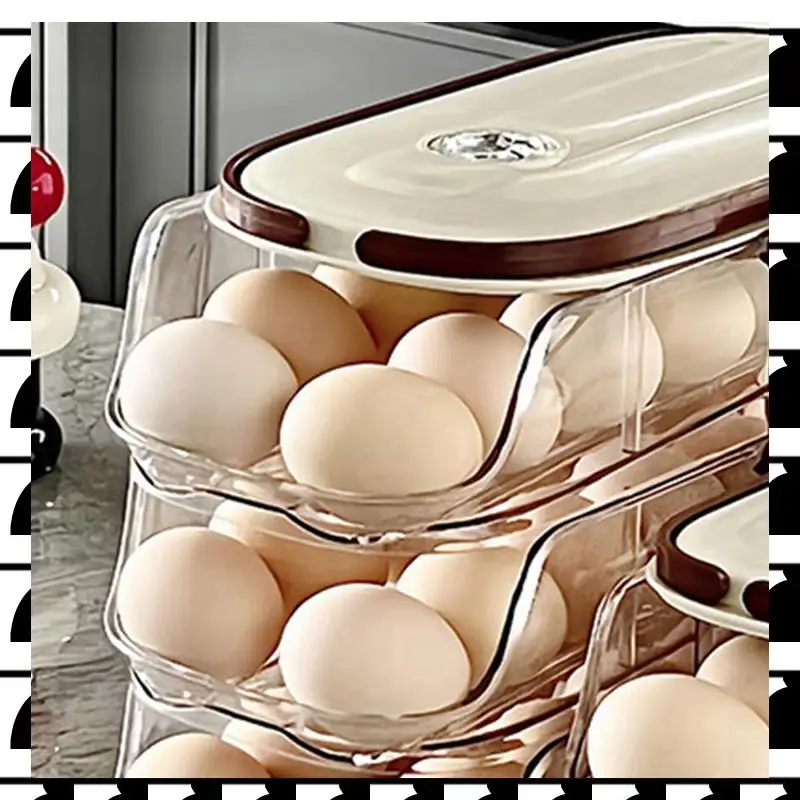 

A44U Double-Row Egg Storage Box Kitchen Refrigerator Side Door Egg Box Transparent Rolling Egg Rack
