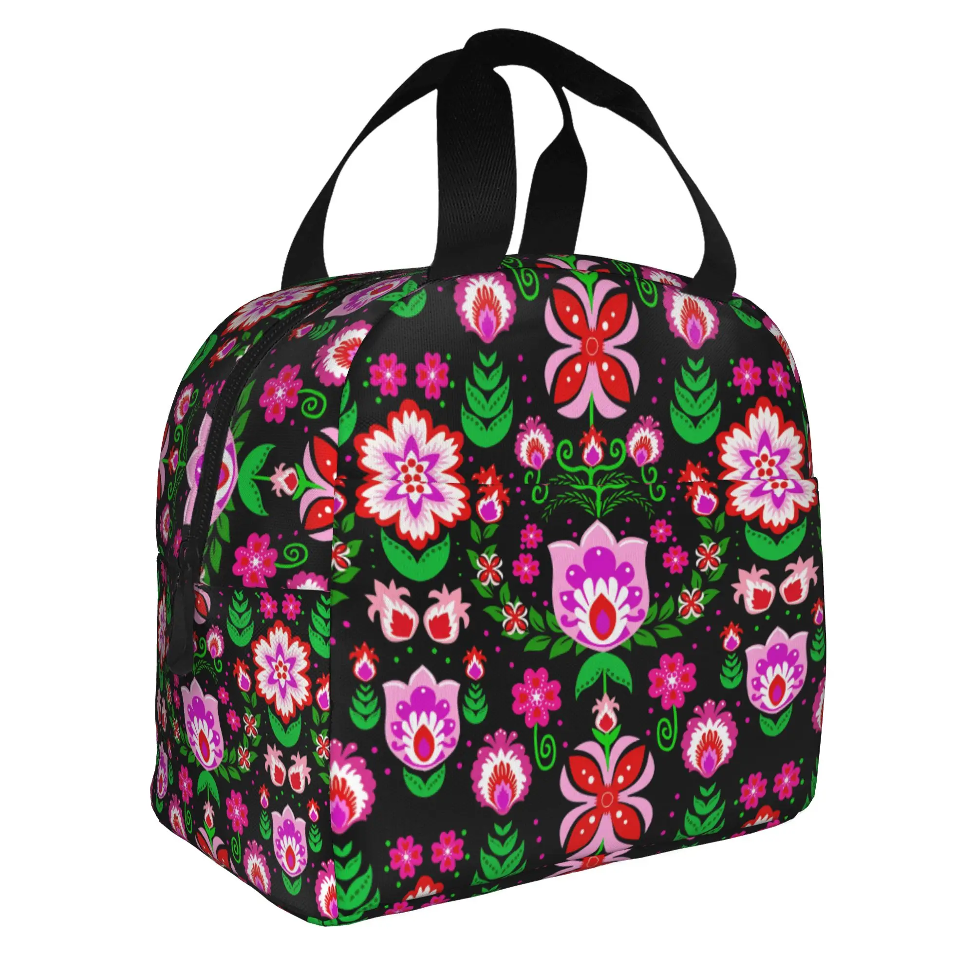 Folk Flowers Polish Floral   Portable Lunch Boxes Women Multifunction  Thermal Cooler Food Insulated Lunch Bag School