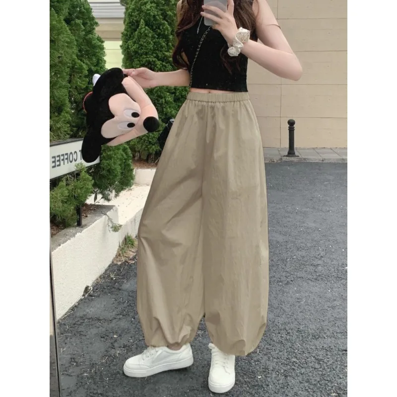 Celana Harlan Tabir Surya Cepat Kering untuk Anak-anak, Celana Panjang Kasual Ukuran Besar, Tipis, Longgar, dan Berpotongan Lurus Sembilan Perempat untuk Musim Panas