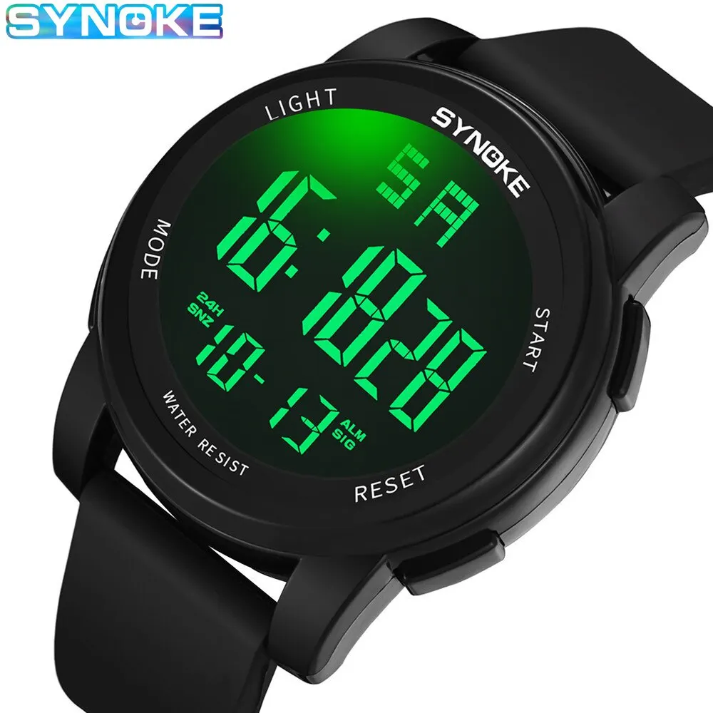 SYNOKE Men Outdoor Sports Multifunctional Waterproof 5Bar Shock Resistant Large Screen Display Luminous Digital For Men Fashion