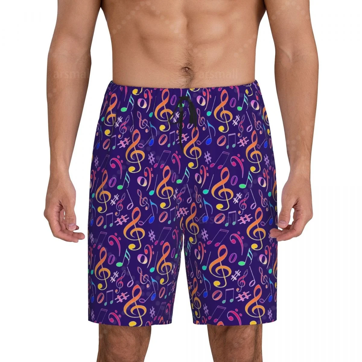 

Drunk On Music Notes Men's Cool Flat Horn Shorts Street Stretch Shorts Beach Shorts Daily Wear Underwear Sleepwear