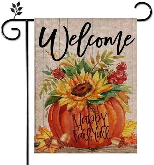 Autumn Grateful Maple Leaf Pumpkin Leopard Print Double-sided Linen Garden flag 12x18 inch, Autumn Happy Autumn Family Outdoor D