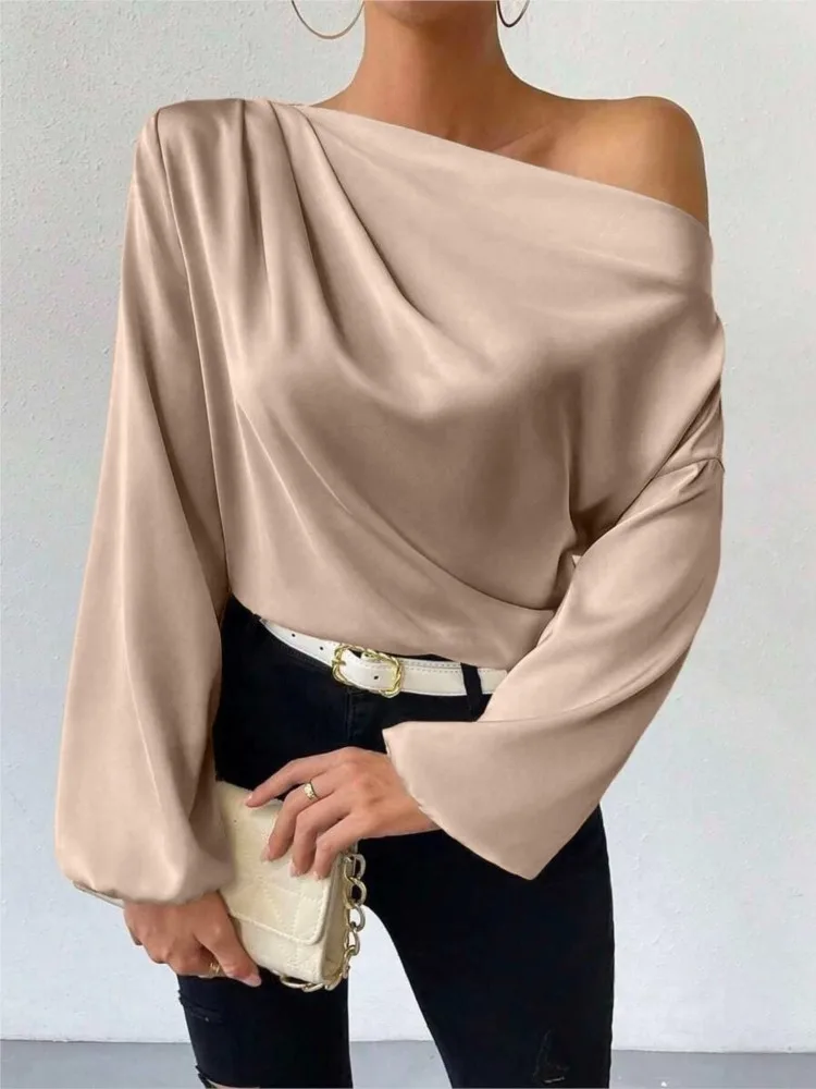 

2025 Fashion Women One Shoulder Elegant Blouse Long Sleeve Solid Color Sexy Tops Foreign Style Blusas Shirts