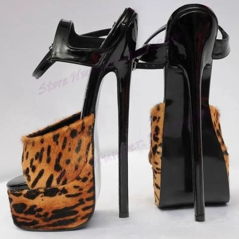 Leopard Platform Extreme High Heels Sandals Open Toe Shoes for Women Ankle Strap Evening Sexy Shoes 2024 Zapatos Para Mujere