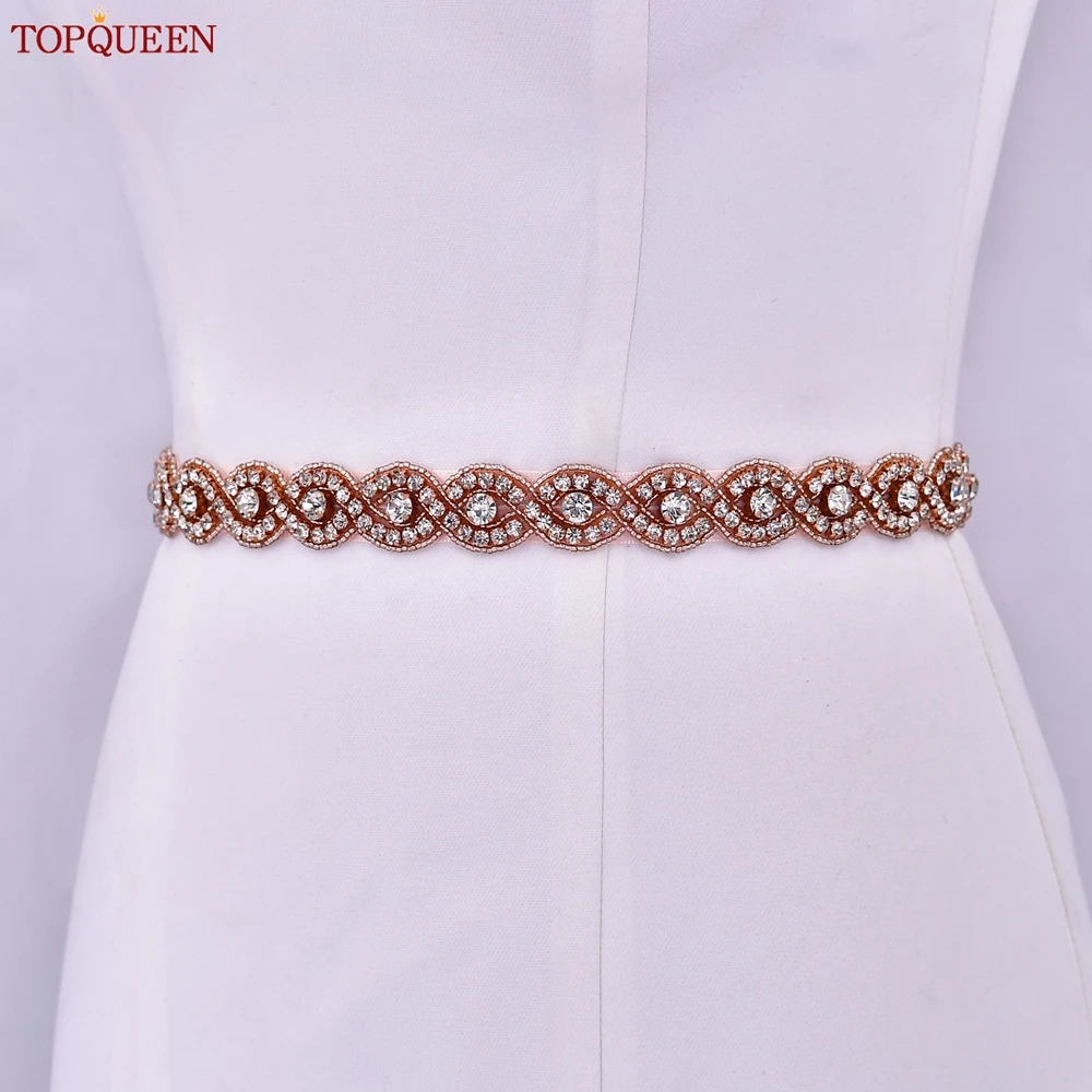 TOPQUEEN Rose Gold Bridal Belt Rhinestone Women\'S Sash Wedding Jewelry Belt Shiny Female Maternity Waist Dress Appliques S28-RG