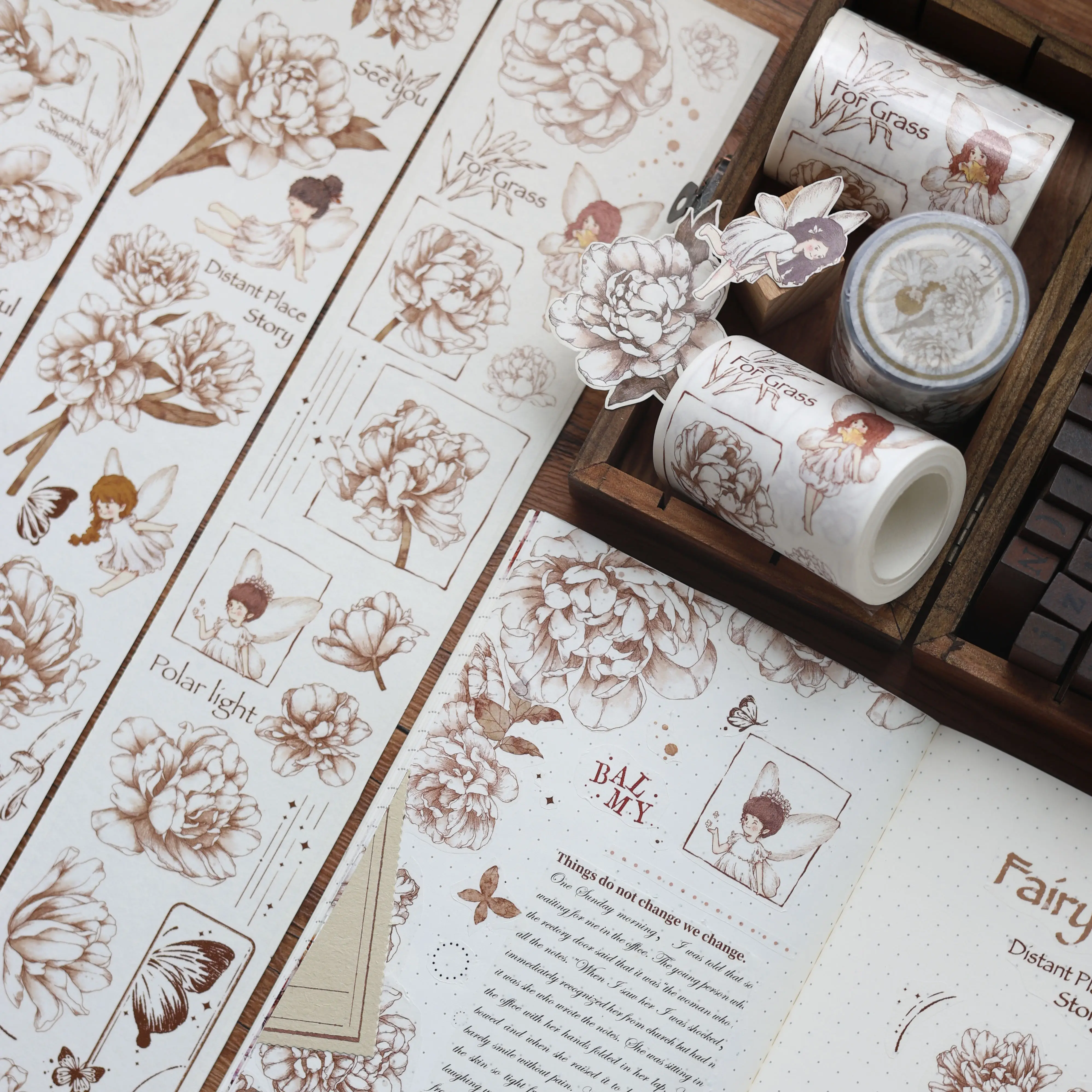 Vintage Summer Story Flower Fairy Girl Cute Washi Masking PET Tape Roll