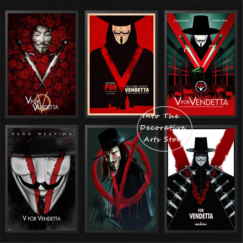 Classic Sci-fi action Hackers Movie V for Vendetta Retro Poster Canvas Paint Wall Art Pictures Living Room Home Dorm Decor Gift