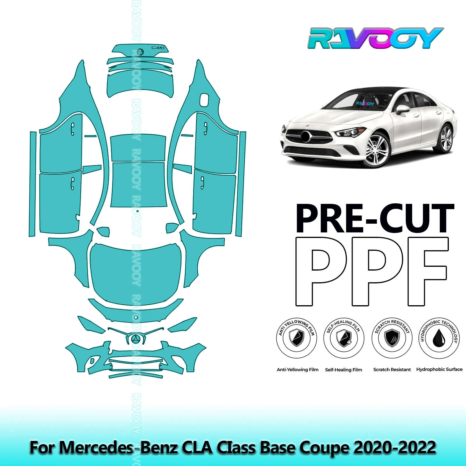 RAVOOY Custom-Fit Precut TPU PPF Full Vehicle Clear Bra Stone Guard EU UK For Mercedes-Benz CLA CIass Base Coupe 2020-2022