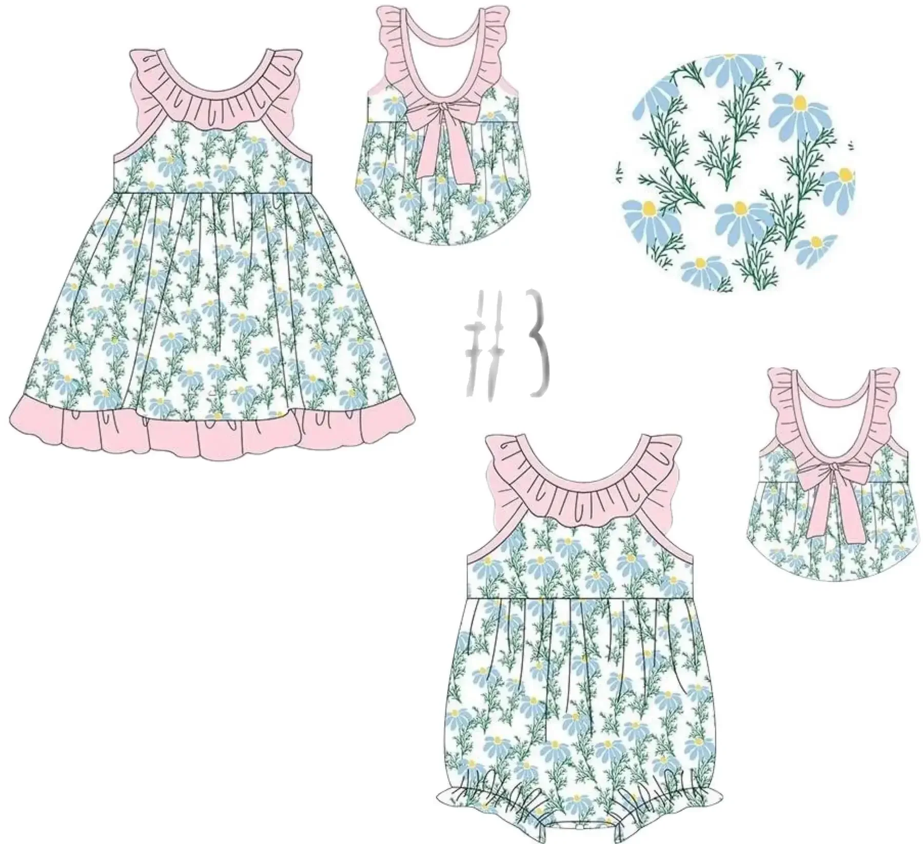 Conjunto Romper de renda sem mangas do bebê, vestido pequeno estampado floral, boutique de verão do bebê, seda de leite