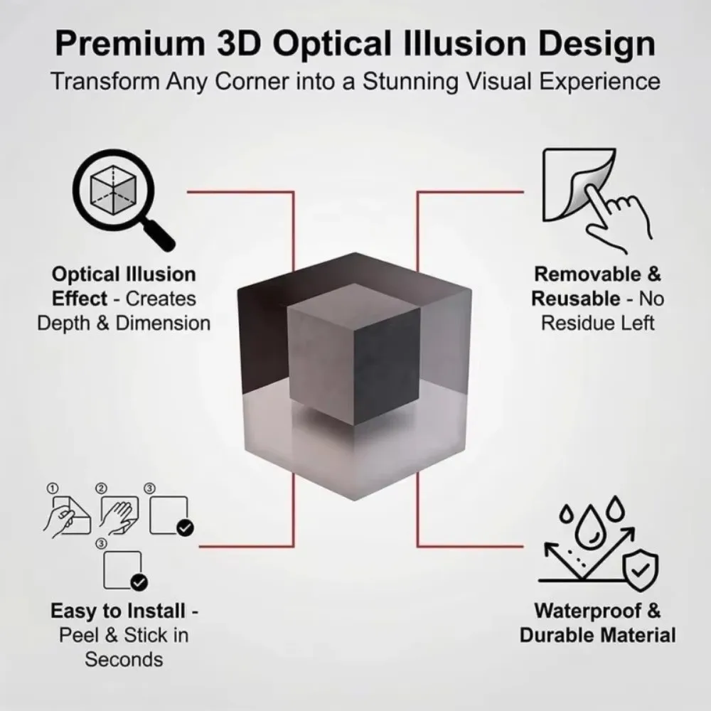 3D Impossible Wall Art That Reshapes Reality Irregular Illusion Art Illusion Wall Decal DIY Optical Illusion Corner Wall Decal