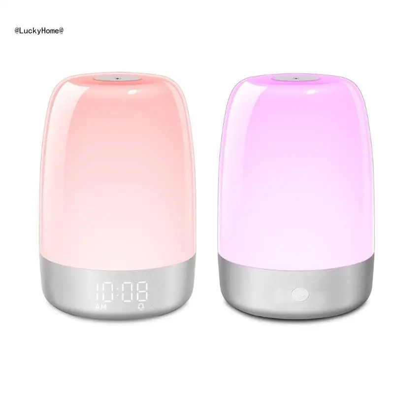 Gentle Wake Up Alarm Clock Option Sunrising Simulated Colorful LED Bedsides Lamp Perfectly For Regular Sleep Schedules 11UA