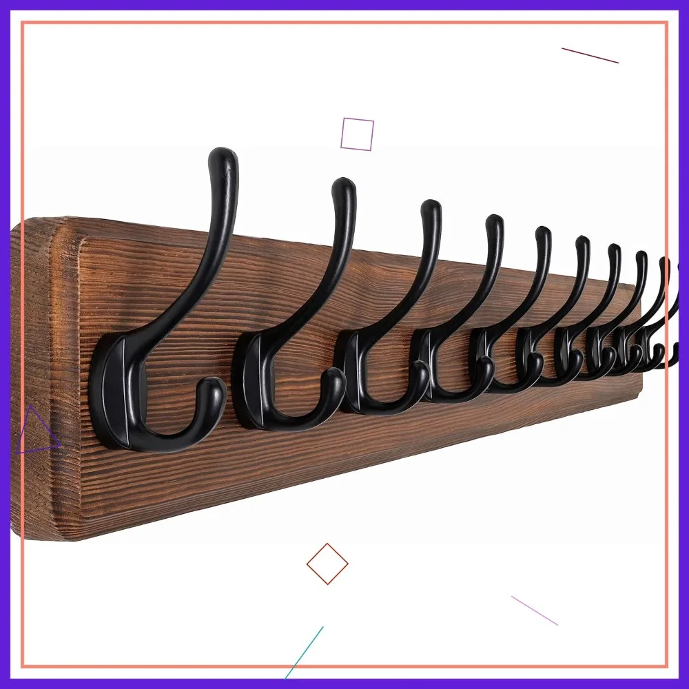 

Farmhouse Style Wall Mounted Coat Rack, 38.6'' Pine Solid Wood with 10 Hooks for Clothes Robes Towels Coats