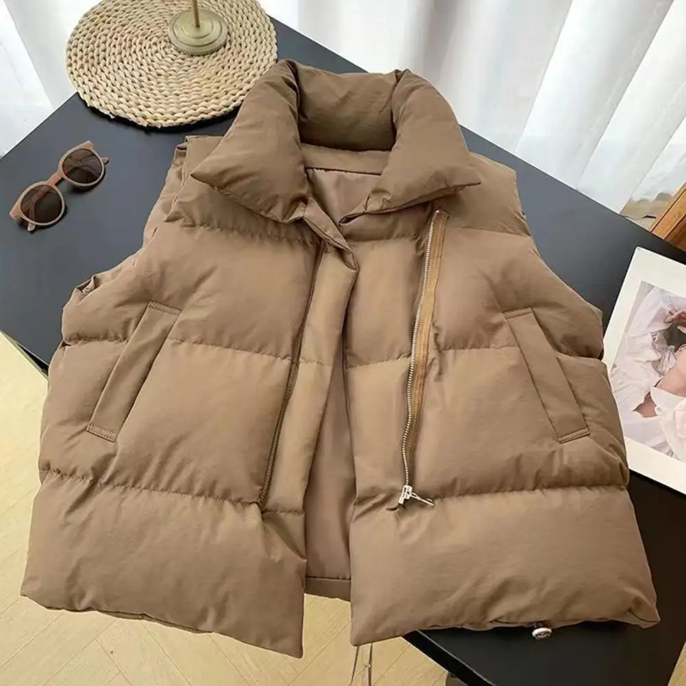 Casual Short Coat Women's Winter Padded Vest with Zipper Closure Turn-down Collar for Outdoor Activities Sleeveless for Heat