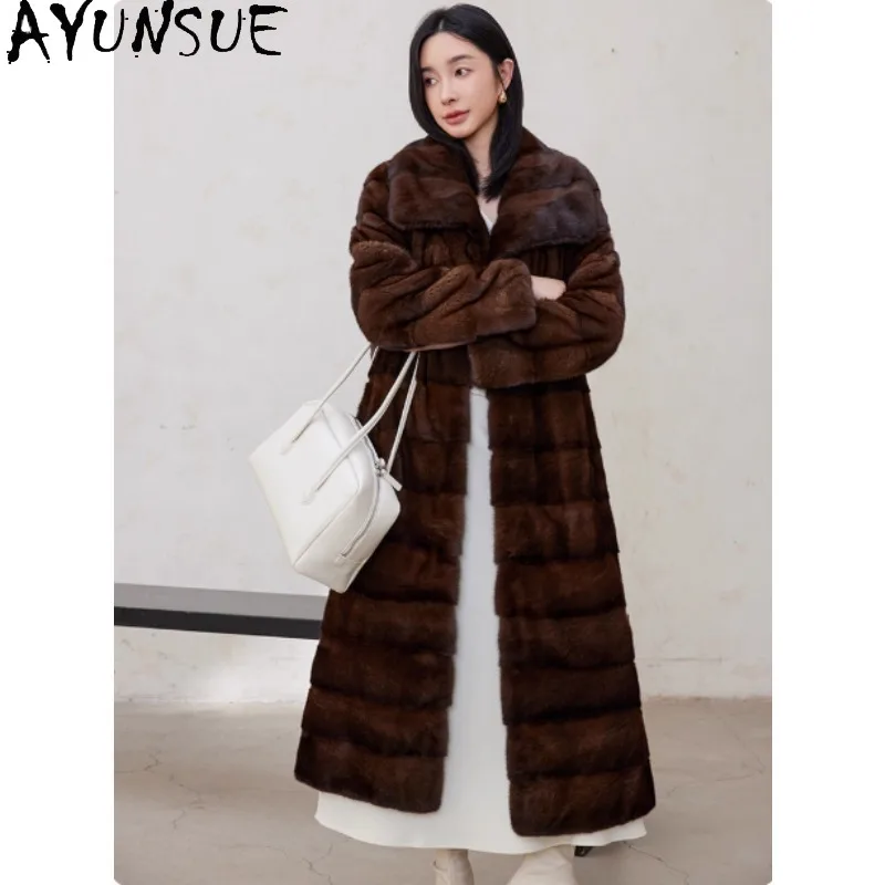 เสื้อโค้ทขนมิงค์แท้ AYUNSUE สำหรับผู้หญิง รุ่นใหม่ล่าสุด เสื้อโค้ทยาวสำหรับฤดูหนาว เสื้อผ้าแฟชั่นหรูหราสำหรับผู้หญิง เสื้อโค้ทขนสัตว์สำหรับผู้หญิง