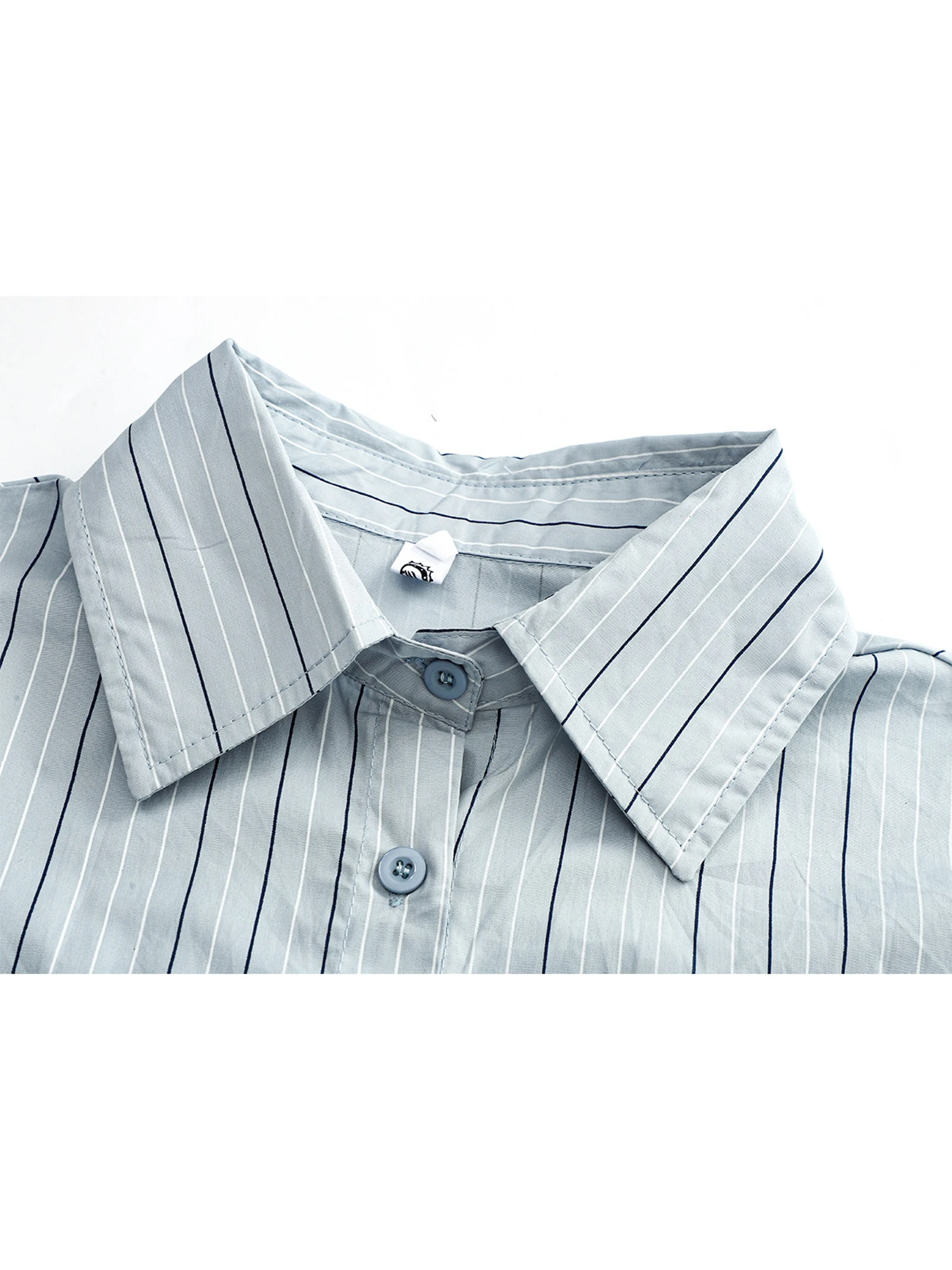 Women's Blue Striped Blouses and Shirts Elegant Y2k Vintage 2000s Long Sleeve Polo-Neck Shirt For Women Clothes Spring 2026 New