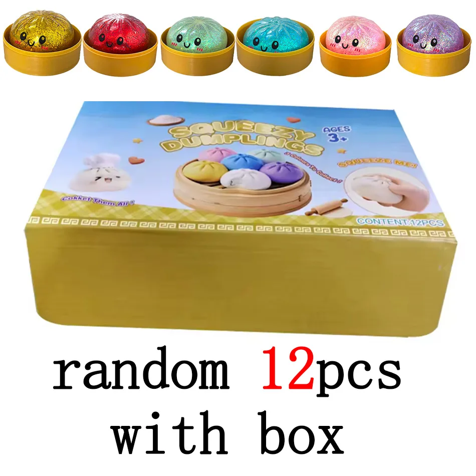 Neu: 1-12 Stück Glitzer-Dumplings, Glitzer-Dumpling-Squishies mit Box, sensorisches Quetschspielzeug zur Stresslinderung