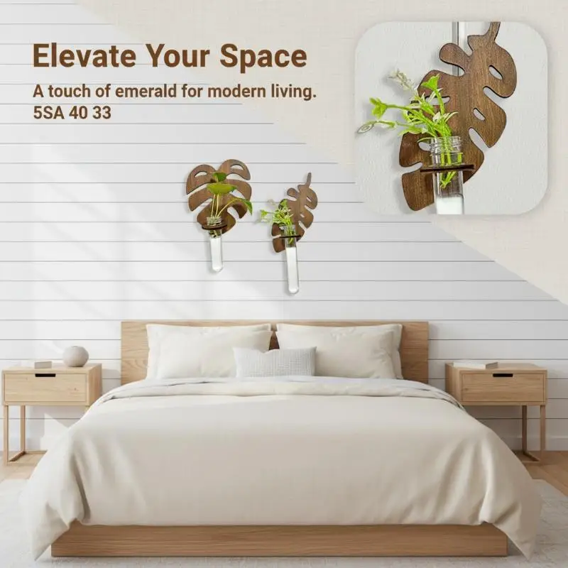 Wooden Monstera Plant Display Innovative Wall Hanging Vase with Hydroponic Test Tube for Home Decoration