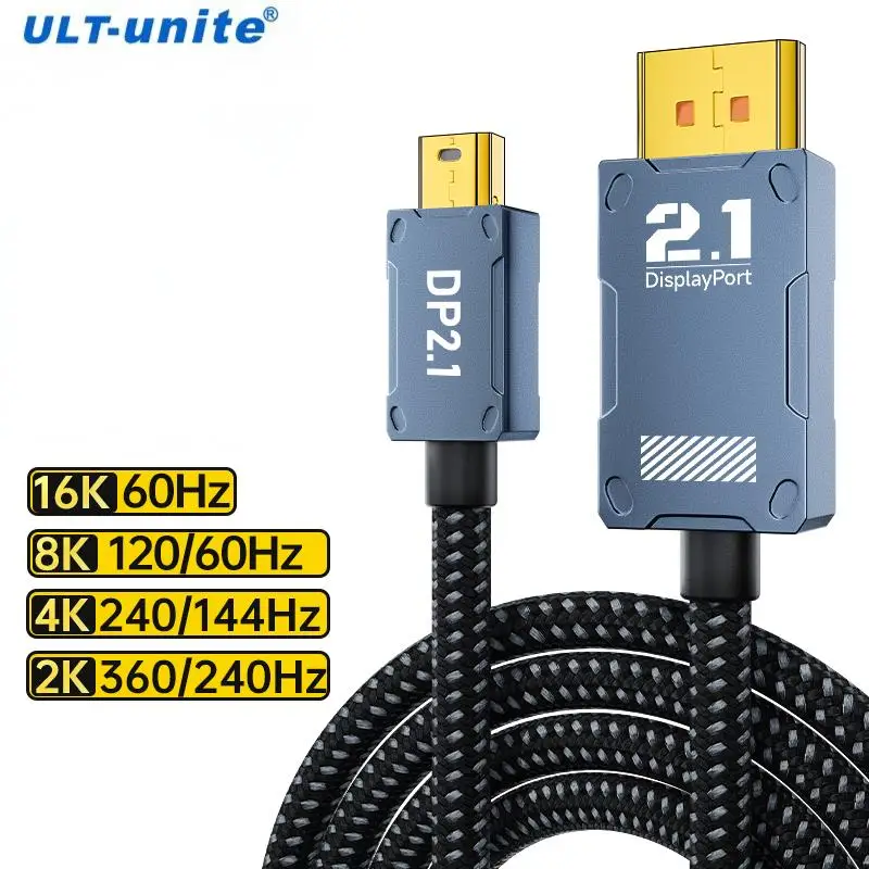 Kabel 16K Mini DisplayPort do DisplayPort 2.1 8K120Hz 4K240Hz 80Gbps dwukierunkowy DP do Mini DP do laptopa do gier MacBook