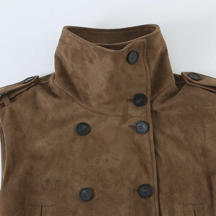 Fashionable Faux Suede Vest with Belt Autumn New Arrival Women's Clothing JNLEAOG 6318262 Outerwear Polyester Regular Length