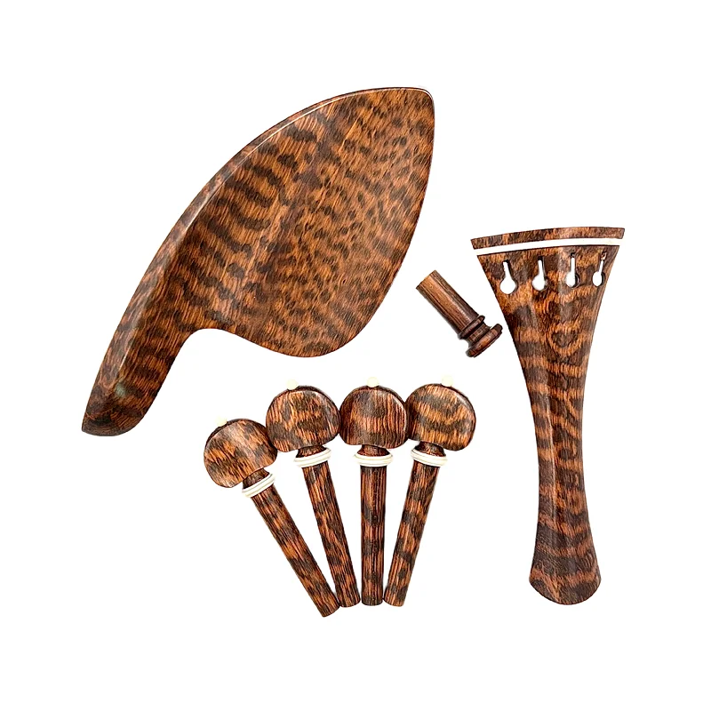 1 set 4/4 violin snakewood letterwood Fiddle Viola Cello Tailpiece+Tuning pegs+Endpins+Chin rest/Chin Holder parts fitting