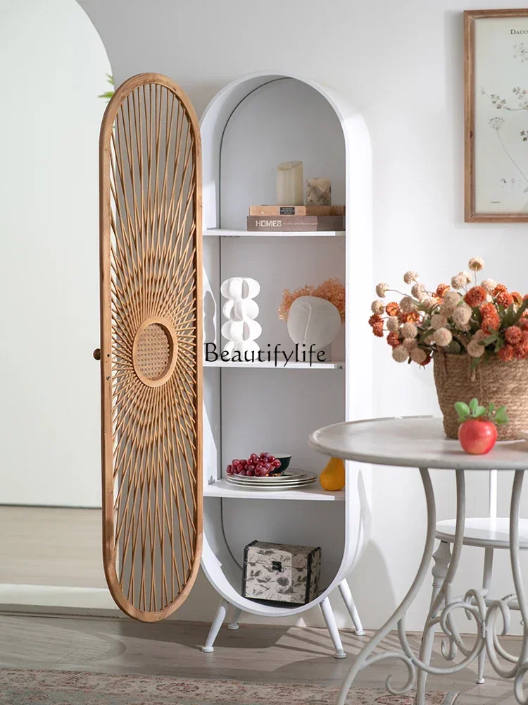 

Wabi Sanfeng Entrance Bamboo and Wood Decorative Standing Cabinet Wrought Iron Storage Cabinet