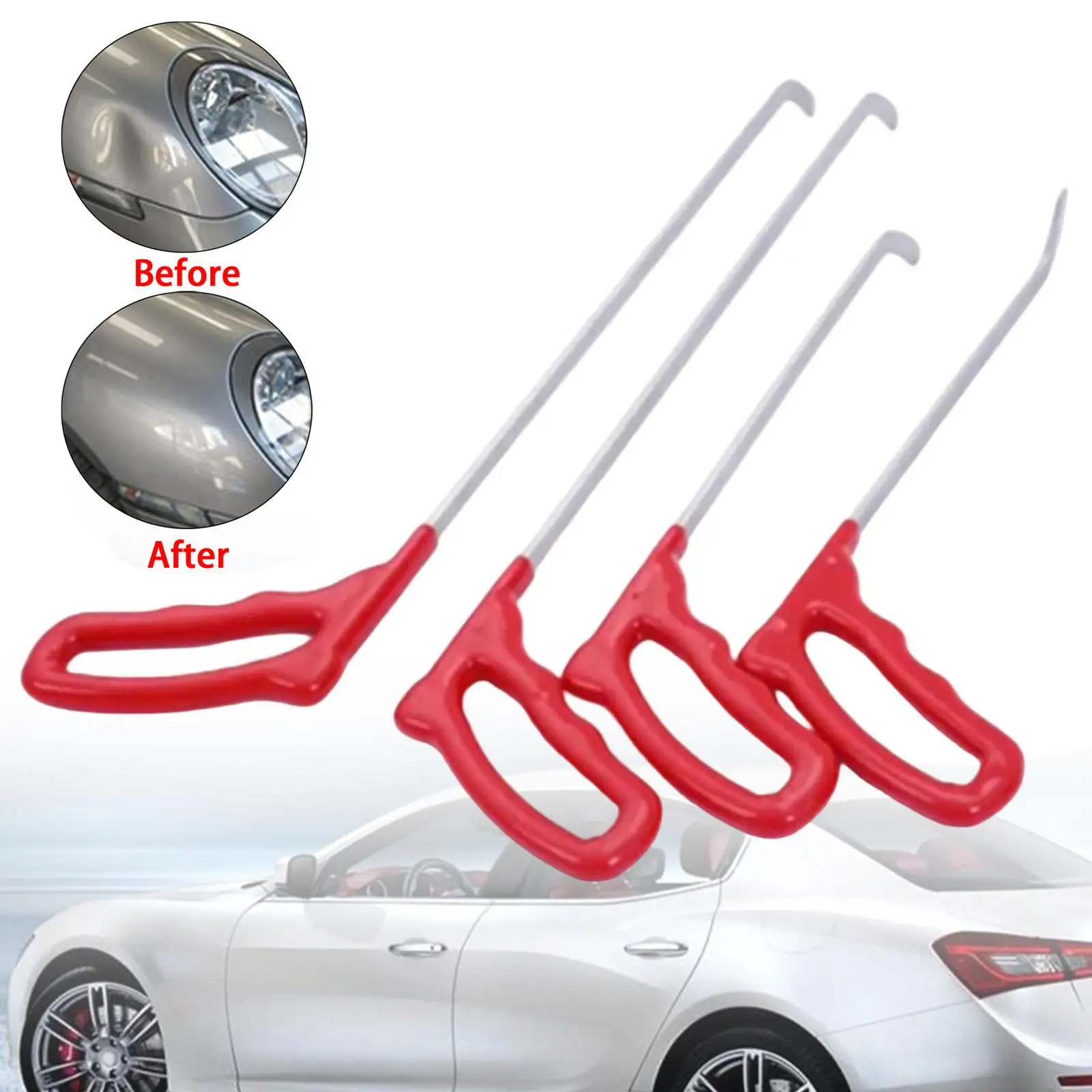 

4Pcs Car Dent Repair Hook Rods Panel Flattening Tool Flat Head Rod Removal Rods