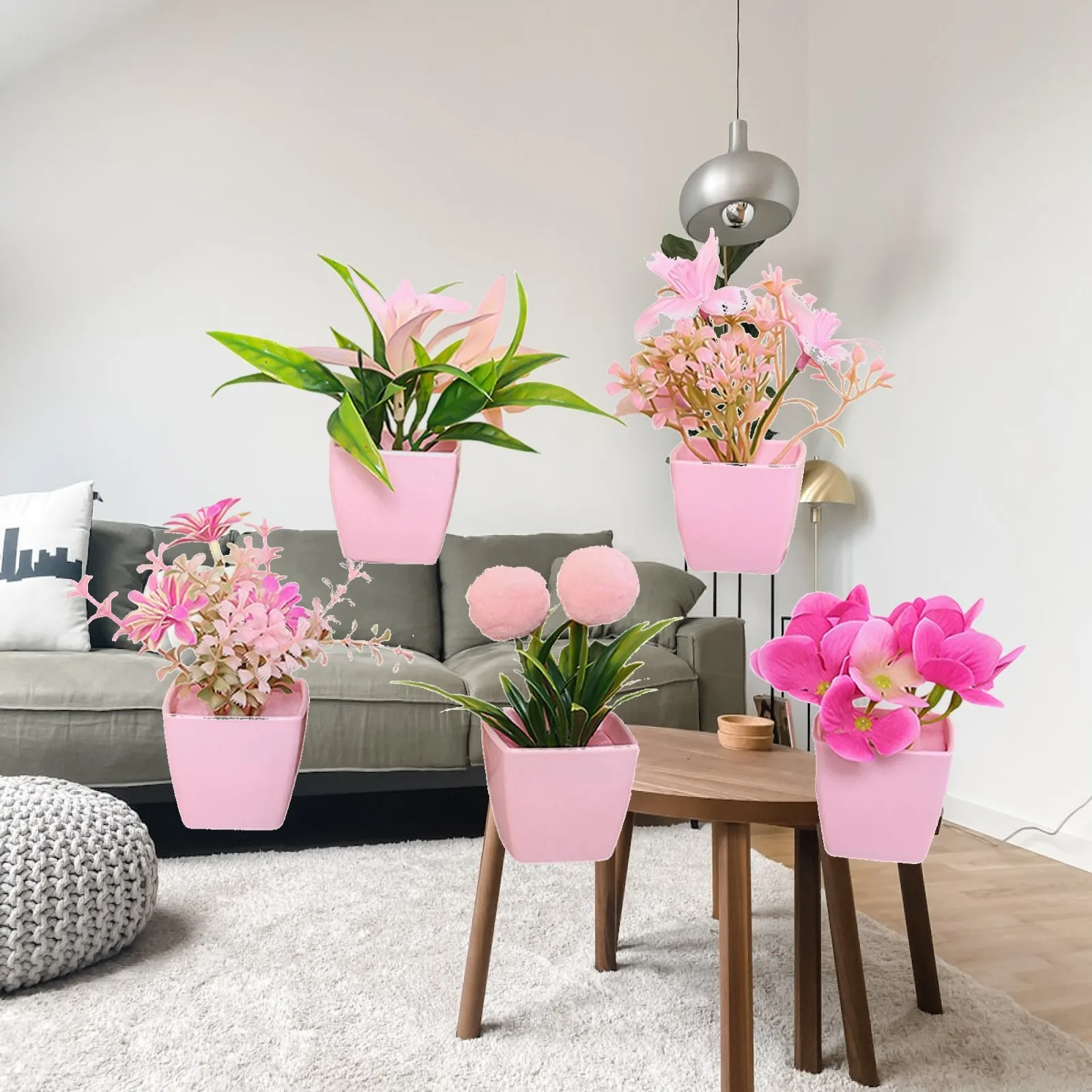 5x Pink Simulated Flowers Creative Home Furnishing Wedding Gift Indoor Potted for Farmhouse Office Dining Room Party Restaurant