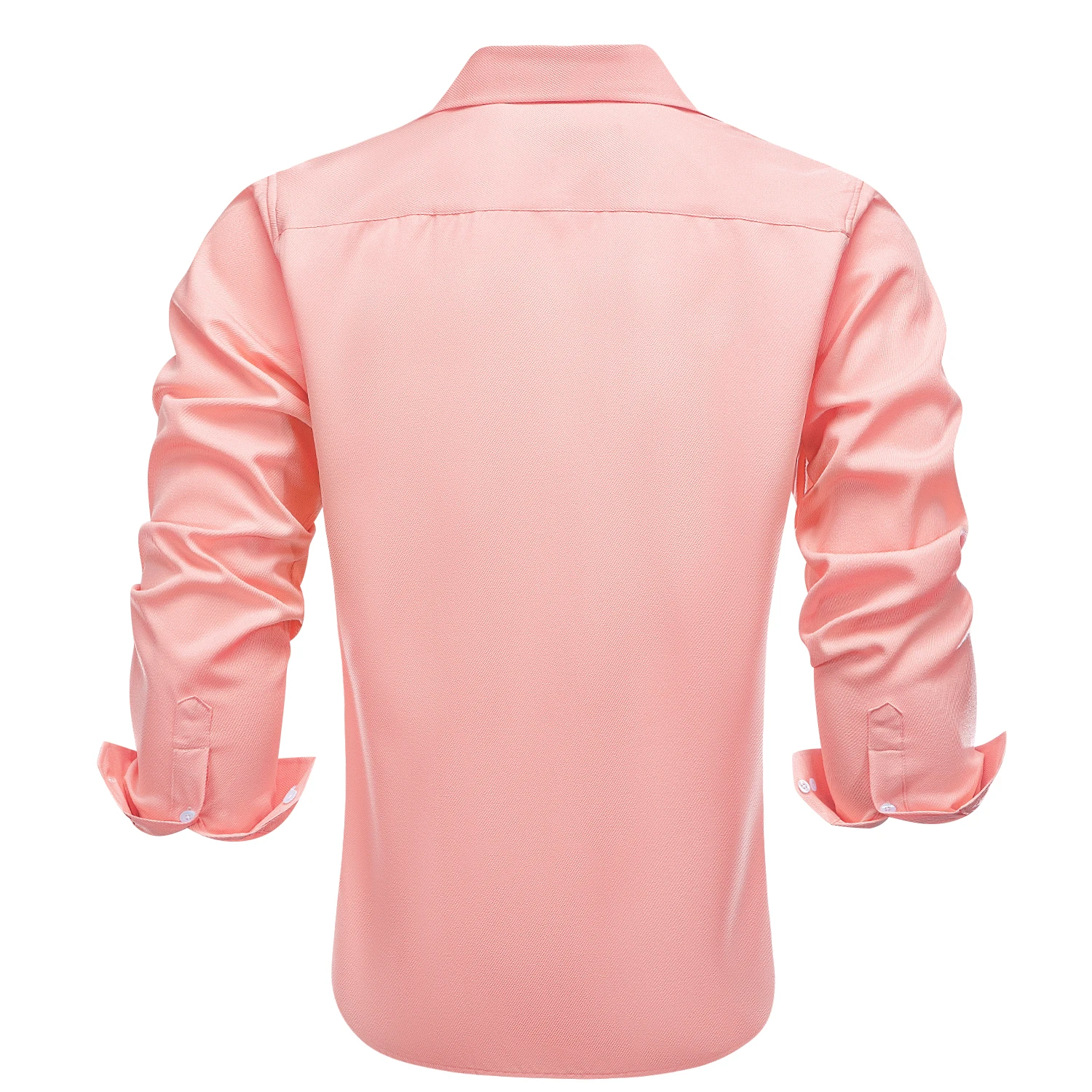 Hi-Tie Mens Shirts Silk Coral Pink Long Sleeve Turndown Collar High Quality Slim Fit Shirt For Men Wedding Business Formal Party