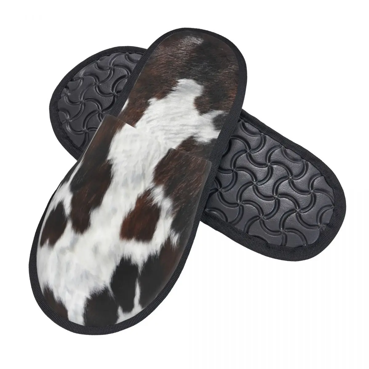 Cowhide Style Spotted Pattern In Brown And White Guest Slippers for Hotel Women Custom Print House Slipper