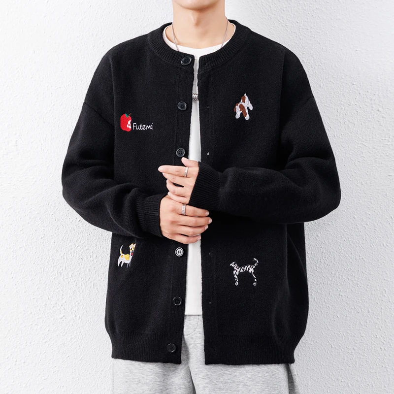 Modischer, bequemer Herren-Strickcardigan, hochwertige Marke, süßes Stickerei-Design, Herbst-Winter, koreanischer lässiger Rundhals-Pullover-Mantel – Detail 12