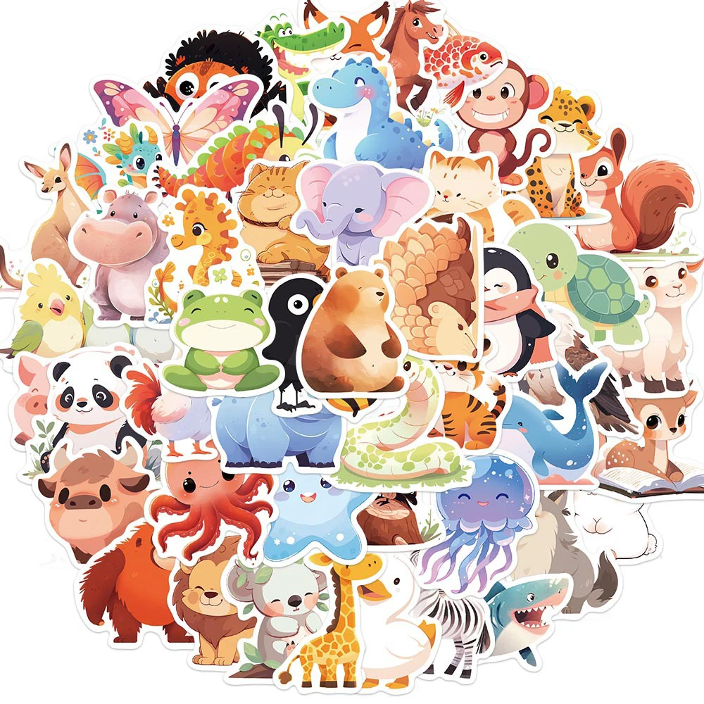 10/30/50pcs Kawaii Cartoon Illustration Animal Stickers Cute Cat Rabbit Panda Sticker Luggage Phone Laptop Decals Decoration Toy