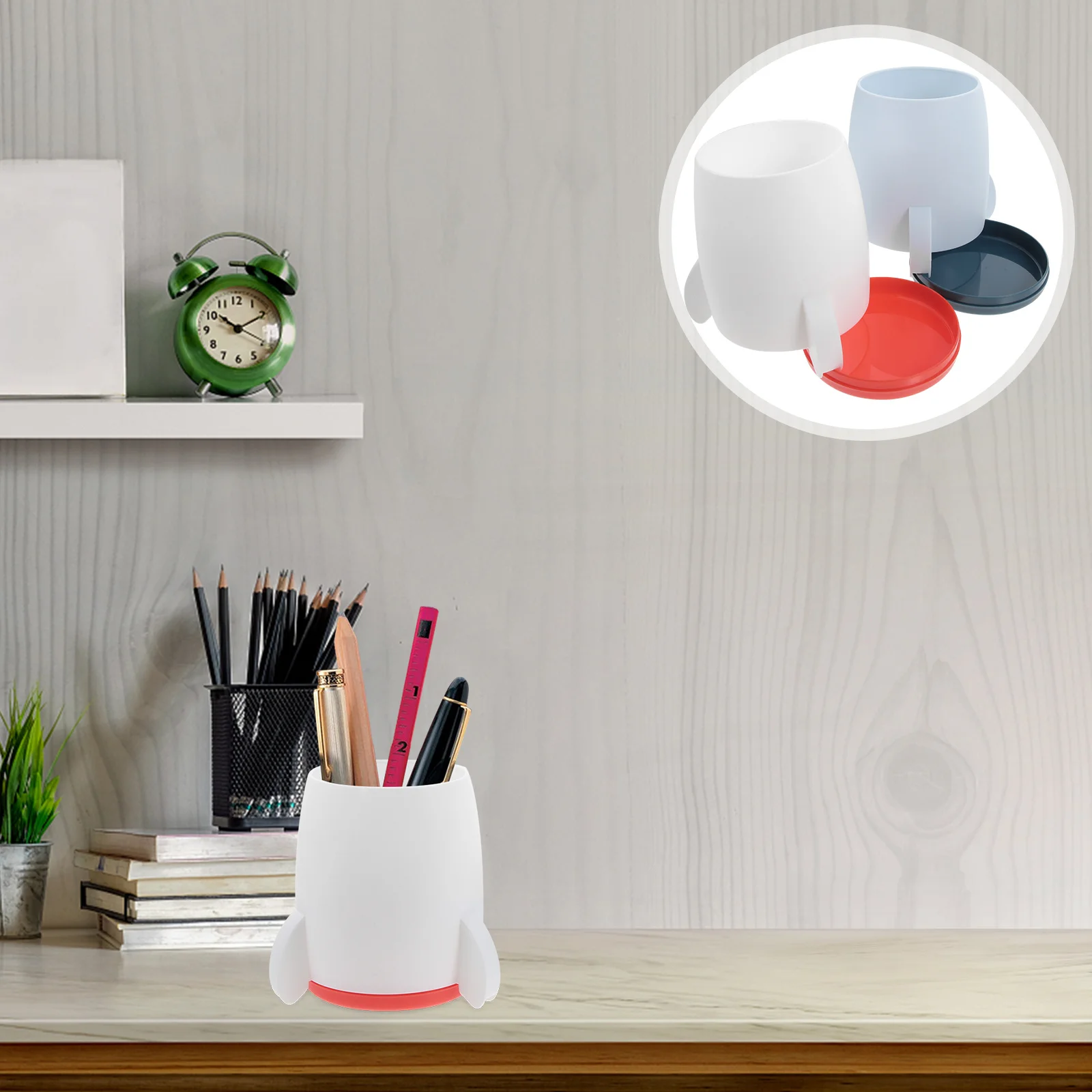 

2Pcs Small Rocket Pen Holder Stylish Brush Organizer Desktop Pencil Dispenser for Students Office Desk Makeup Organizer