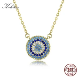KALETINE 925 Sterling Silver Necklace Charm Round Pendant Evil Eye Necklace Women Paved Blue Zinconia Luck Turkey Jewelry