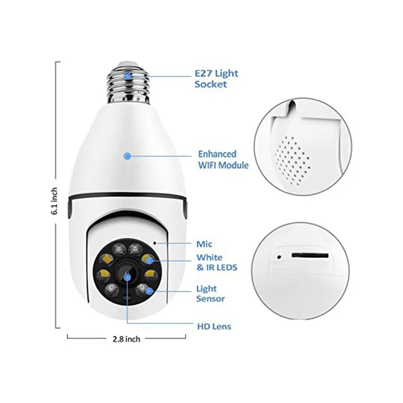 Imagem -03 - Pro Security Ptz ai Bulb Câmera Wifi Cctv Montagem no Teto Alimentação ca 360 V380 E27 2mp 4mp Saikiot-v380