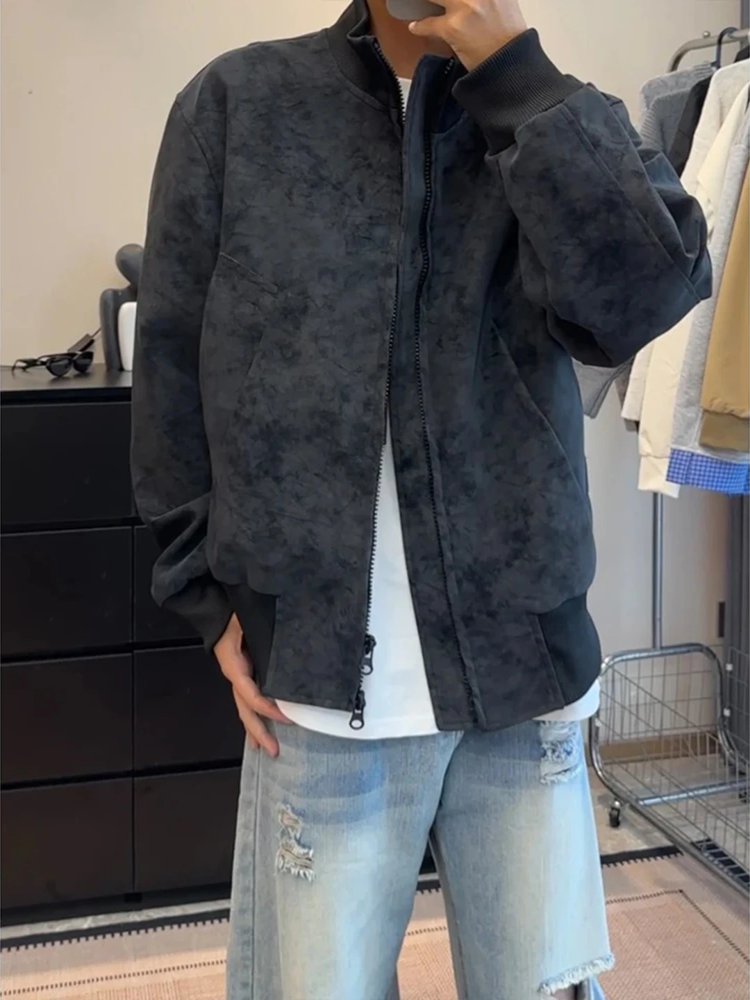 

Мужская куртка из искусственной кожи Bla Dyed, осенняя, с двойной молнией, в стиле Cleanfit, с воротником-стойкой, в стиле бейсбольной куртки