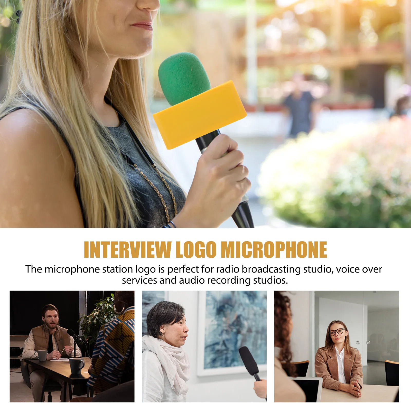 

4pcs Triangular Square Mic Flag Station For Handheld Microphone Interview Broadcast Abs Shell Sponge Insert Wireless Mic Logo