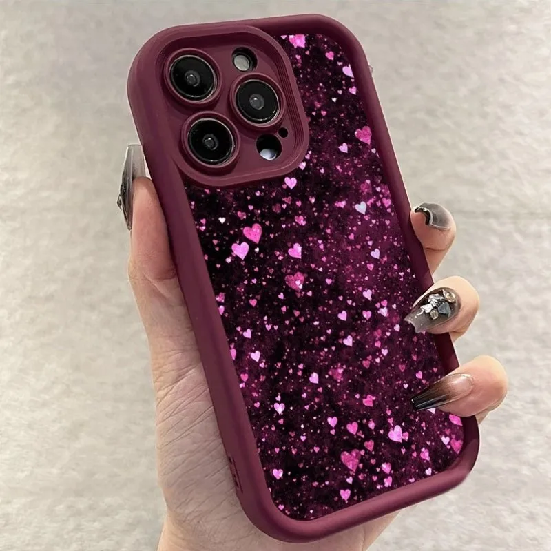 Romantic Purple Full-Screen Sparkling Heart Print Phone Case For iPhone 17 Pro Air 16 E 15 14 13 12 11 Pro XS Max 7 8 Plus Cover - view 2