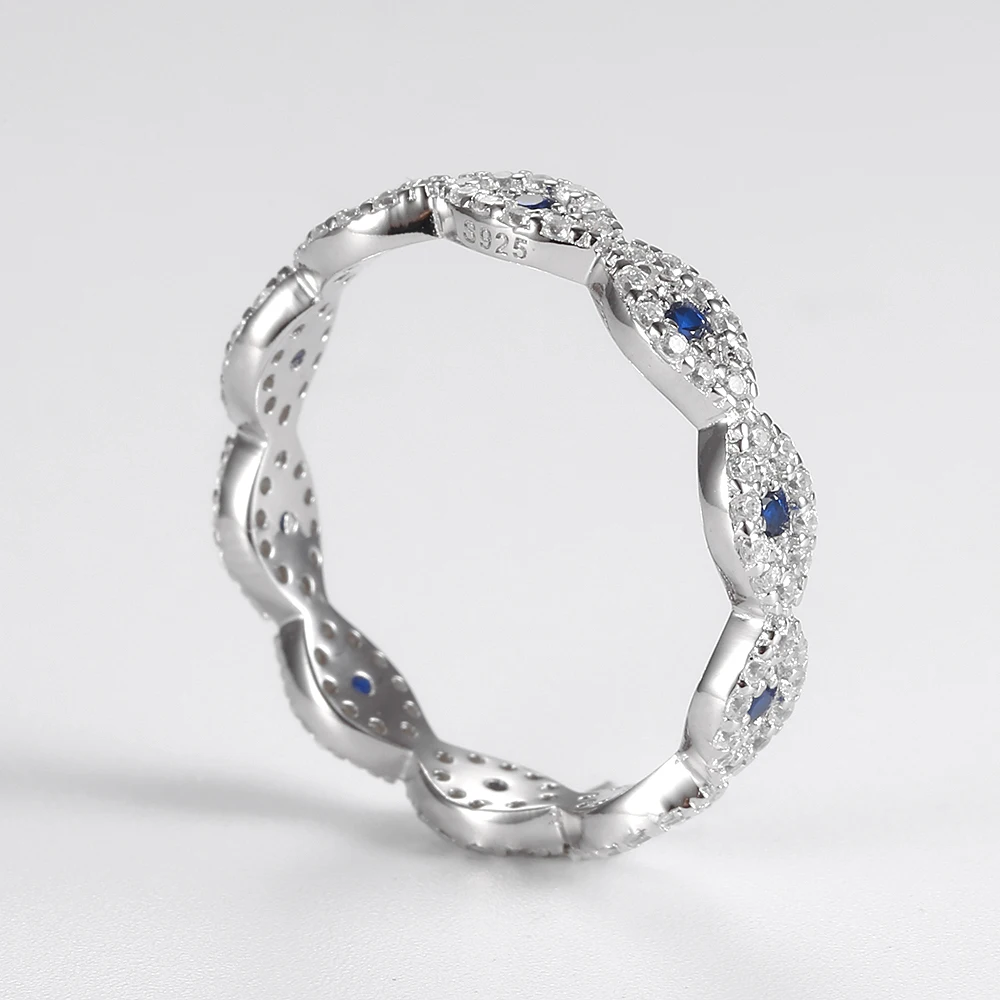 Real S925 Sterling Silver Blue Zircon Stone Evil Eye Rings Luxury Brand Fashion Ring for Women Wedding Birthday Jewelry Gifts