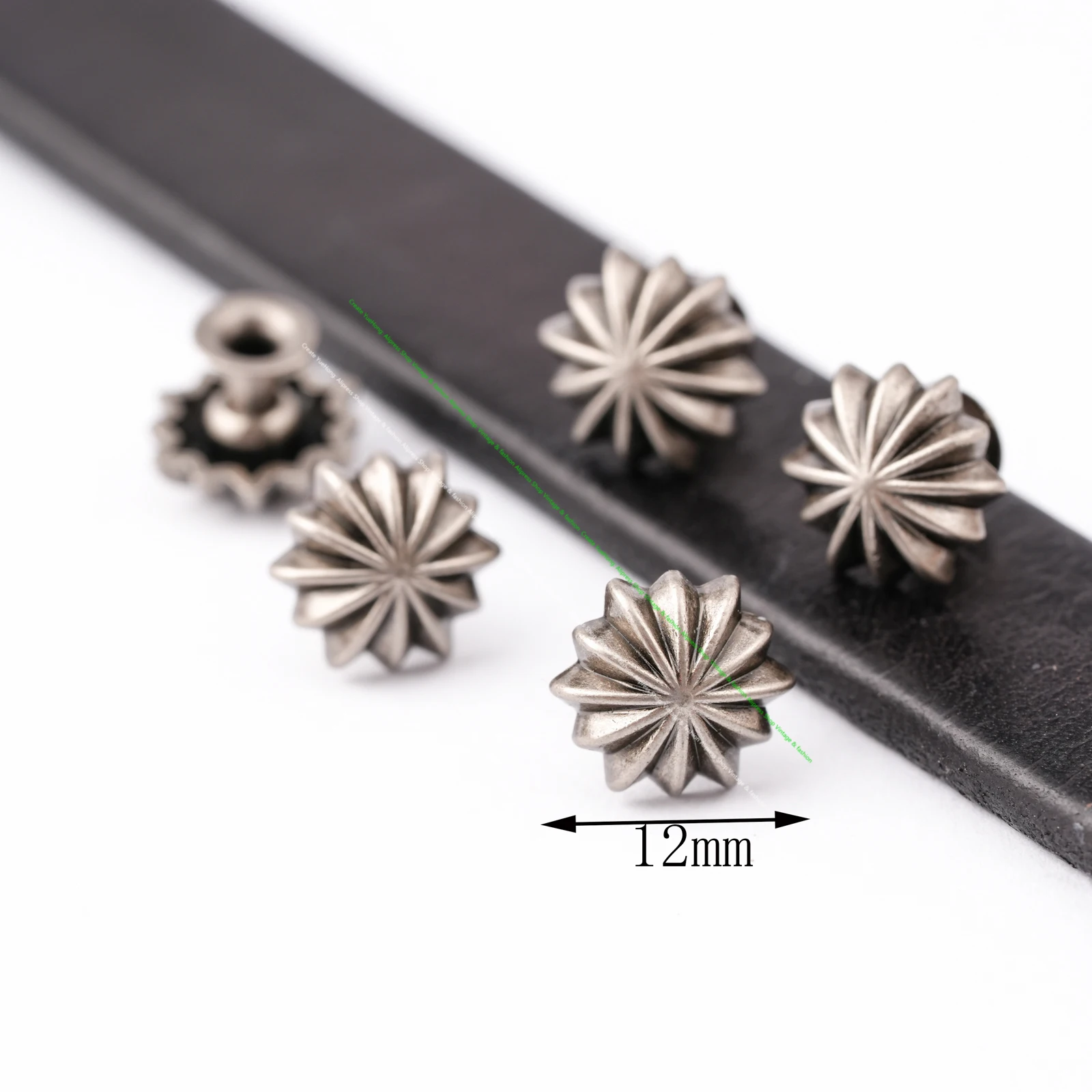 10MM 30 Stück Antik-Silber Blumen-Kürbis-Nieten Druckknöpfe Lederhandwerk Taschen Gürtel Jeans Deko Conchos – Detail 1