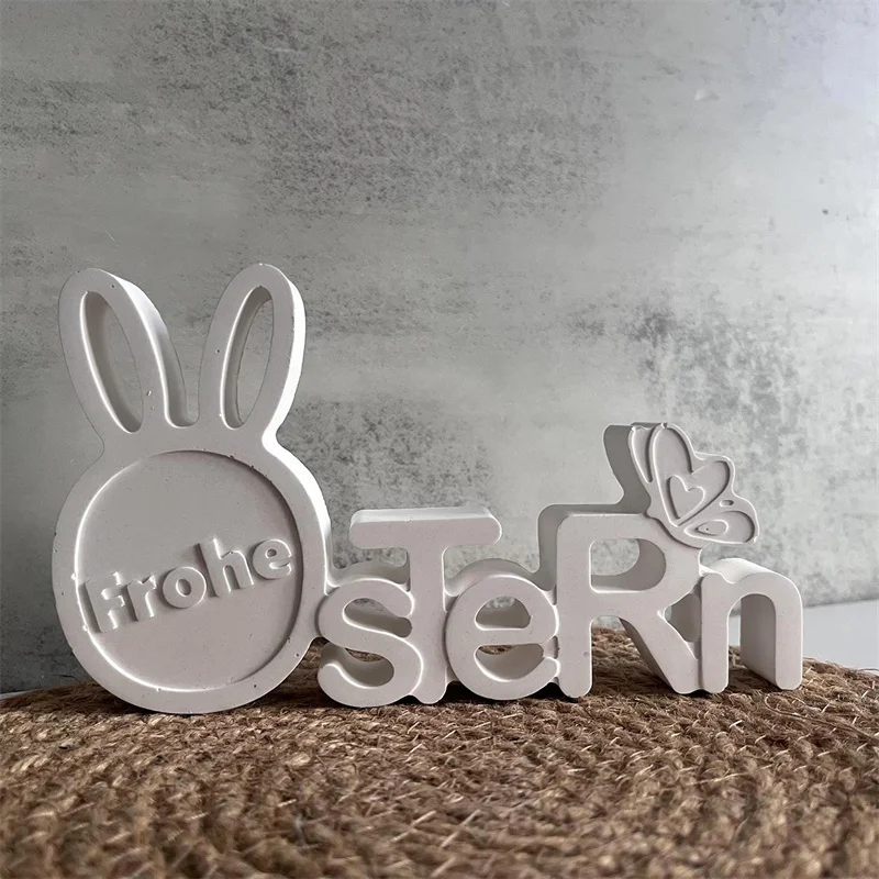 3D Cartoon Happy Easter Letter Decoration Silicone Mold Handmade Aromatherapy Plaster Easter Bunny Egg Drop Glue Plaster Mold
