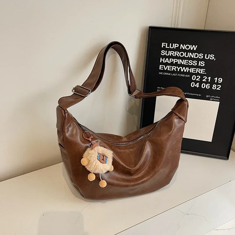 PU Popular 2024 Hot Selling Women's Shoulder Bag Solid Color Zipper Trendy Fashion Crossbody Bag Soft Simple Versatile Handbag