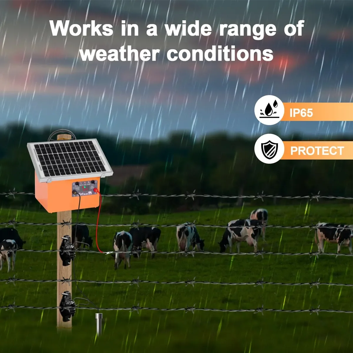 Solar Electric Fence Charger 20 Miles Range 0.5J Energizer Controller Metal PP for Livestock Poultry Predators Prevention No